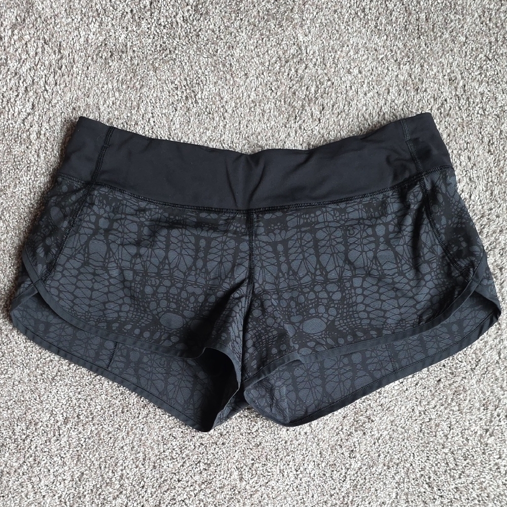 lululemon athletica Black Patterned Athletic Shorts In Like New Condition
